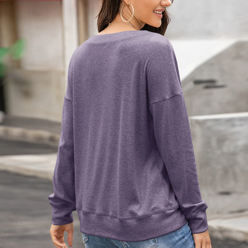 Damen gemütliches Langarm-Henley-Shirt mit Knopfleiste und tiefem Rundhalsausschnitt Heidi-Mode - Image 6