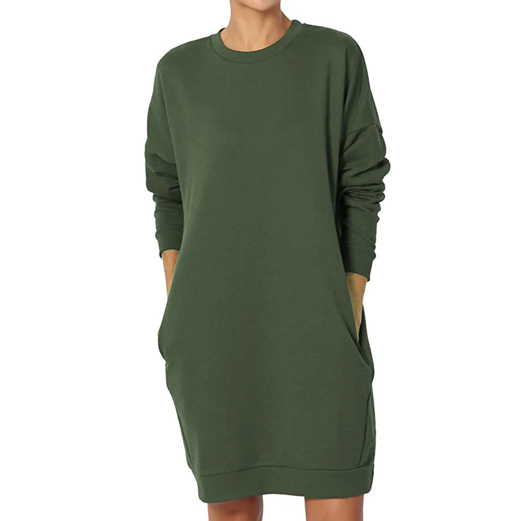 Damen gemütliches Sweatkleid mit praktischen Seitentaschen und lockerem Schnitt Heidi-Mode - Image 2