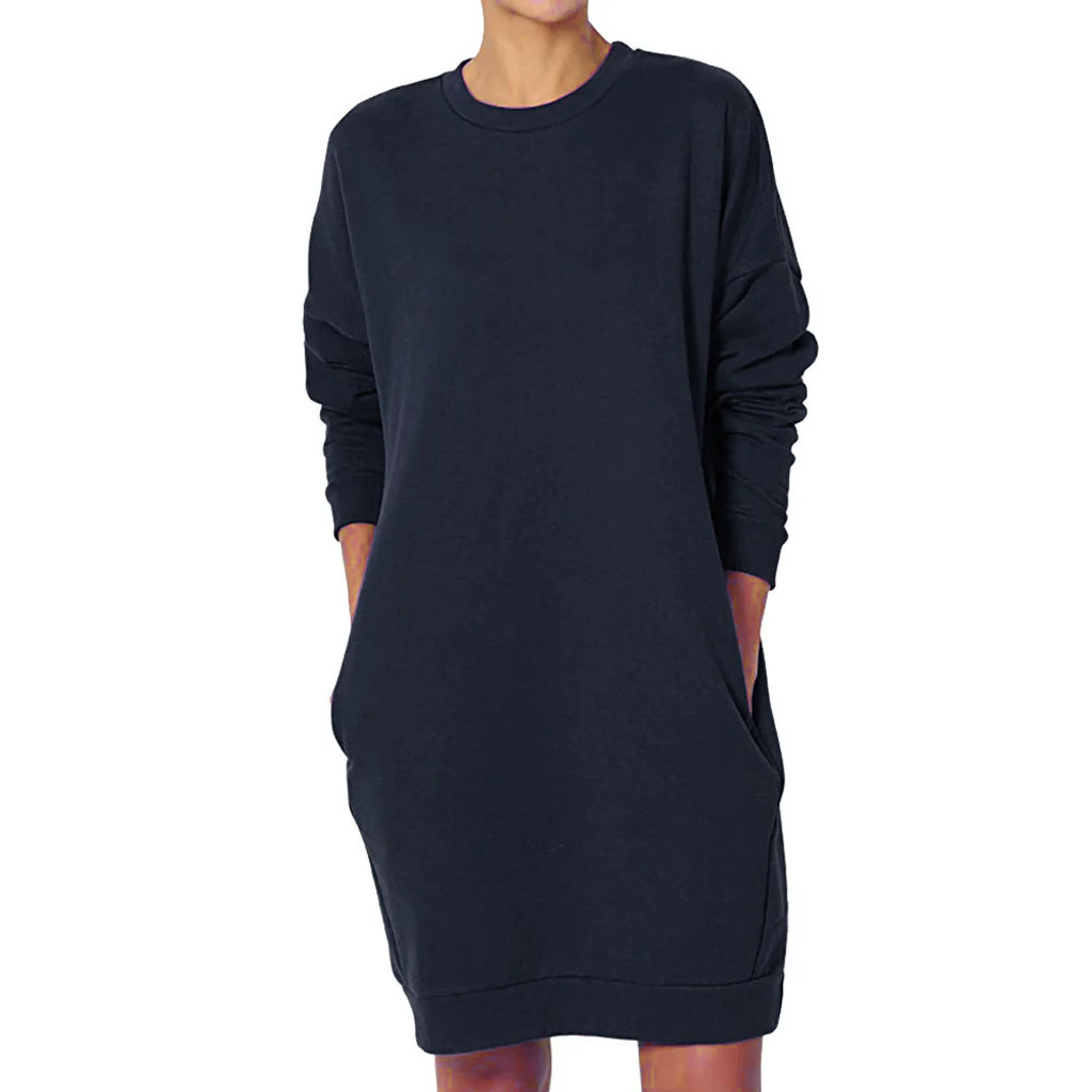 Damen gemütliches Sweatkleid mit praktischen Seitentaschen und lockerem Schnitt Heidi-Mode - Image 3