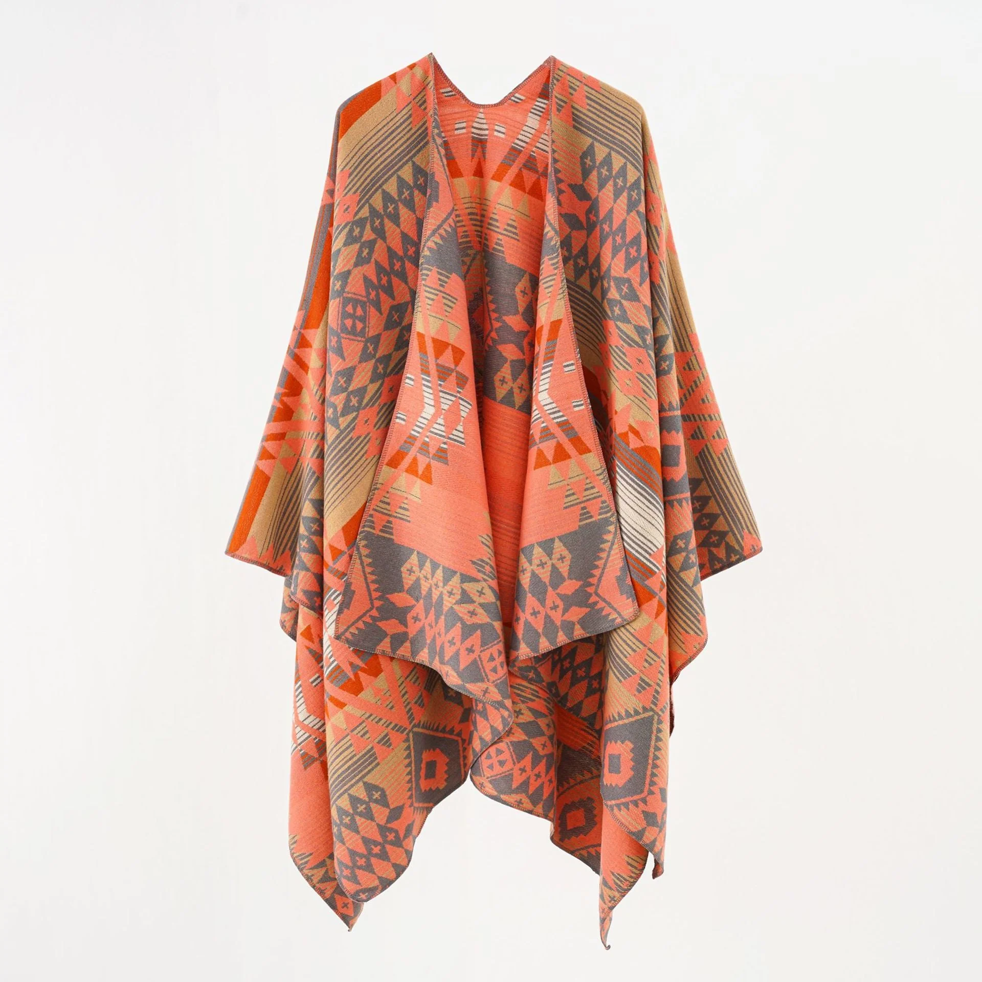 Damen Geometrischer Überwurfponcho mit Warmem Material und Trendiger Musterung Heidi-Mode - Image 11