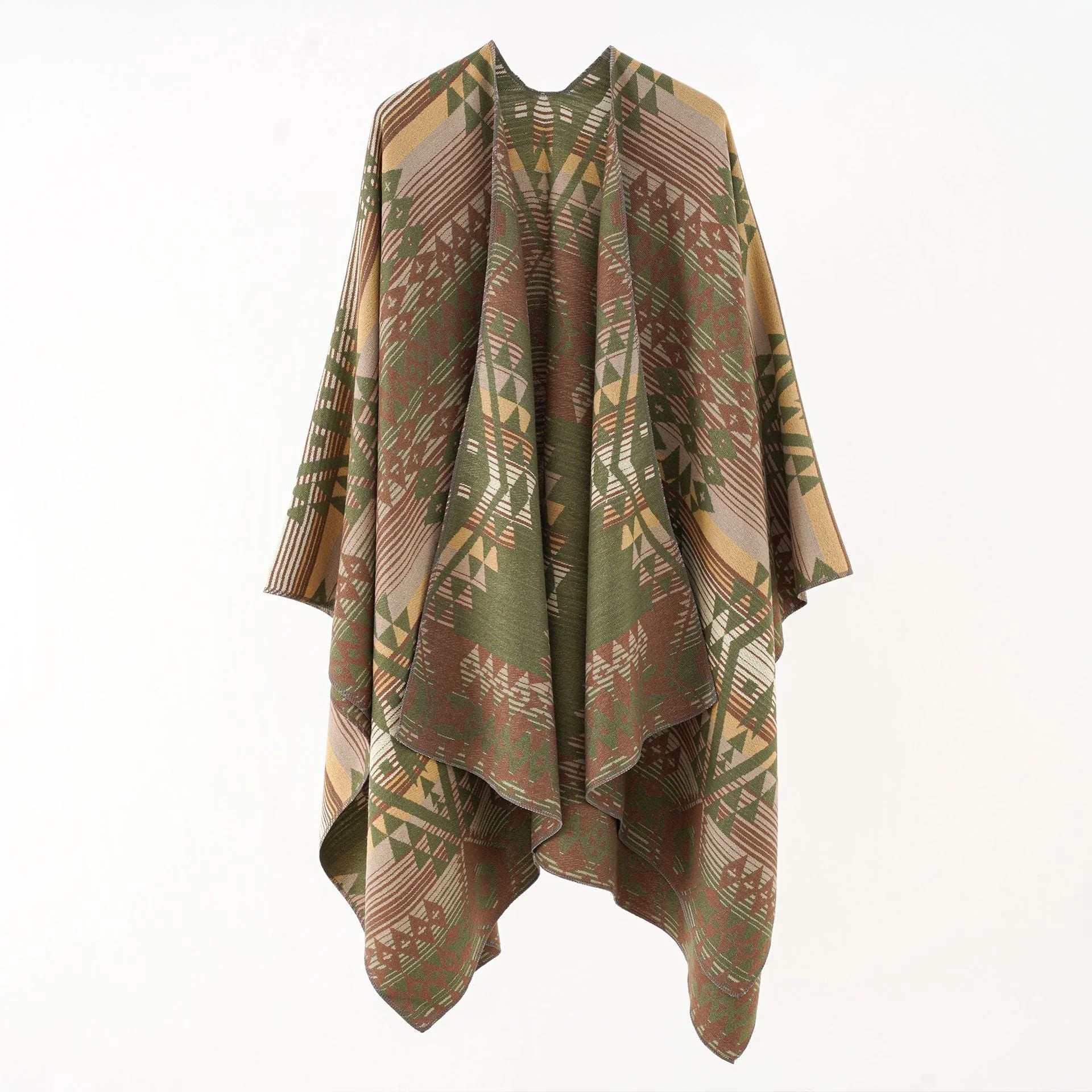 Damen Geometrischer Überwurfponcho mit Warmem Material und Trendiger Musterung Heidi-Mode - Image 2