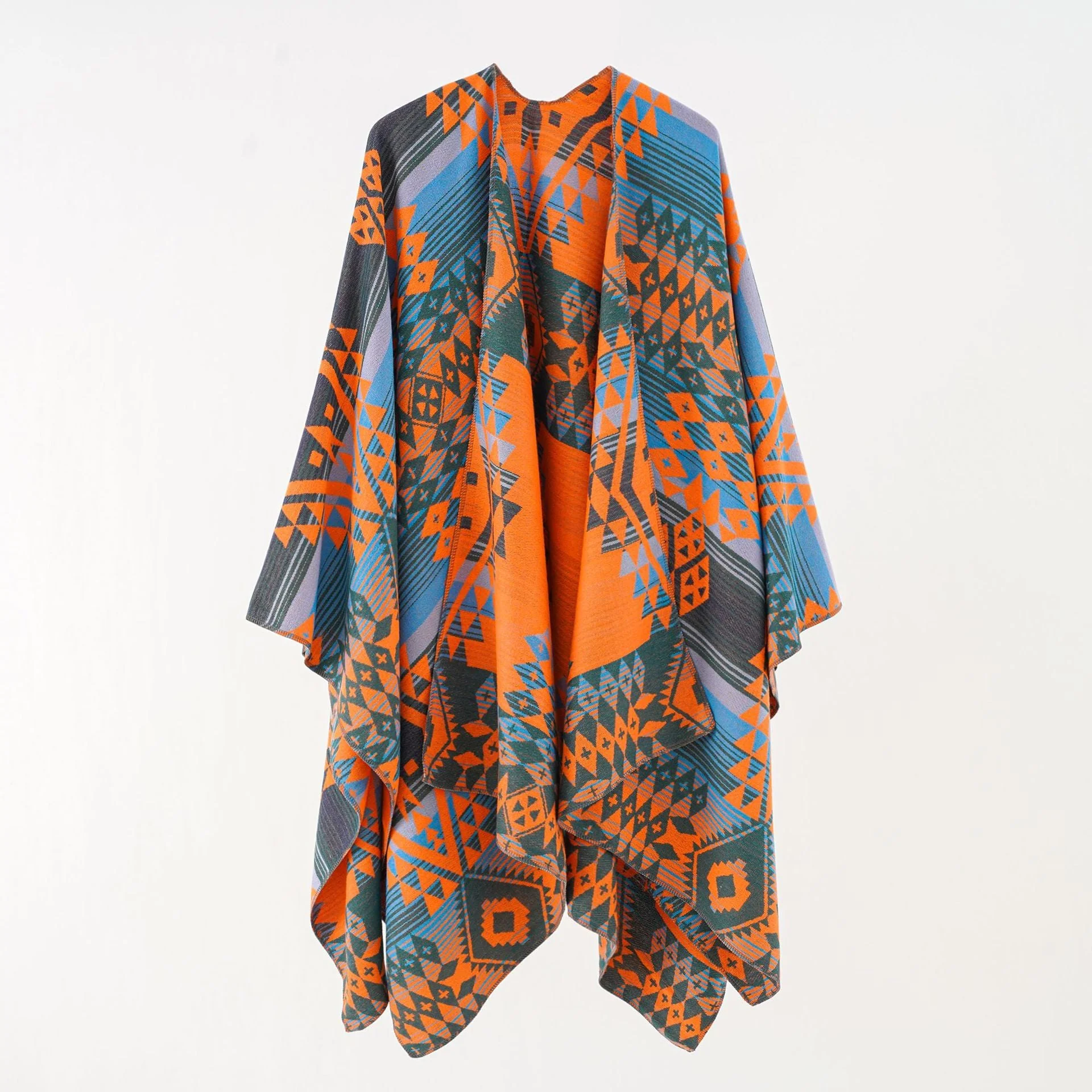 Damen Geometrischer Überwurfponcho mit Warmem Material und Trendiger Musterung Heidi-Mode - Image 3