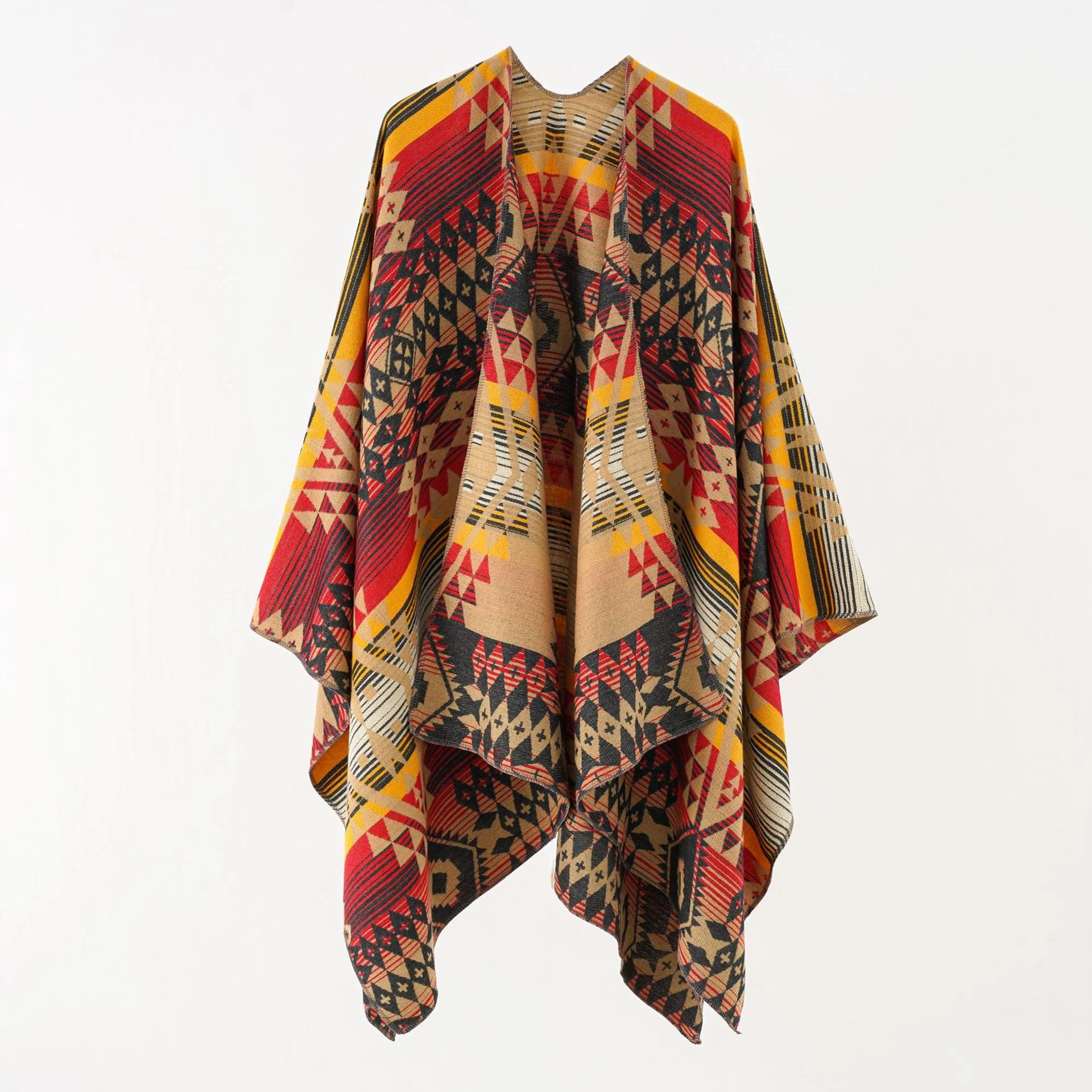 Damen Geometrischer Überwurfponcho mit Warmem Material und Trendiger Musterung Heidi-Mode - Image 4