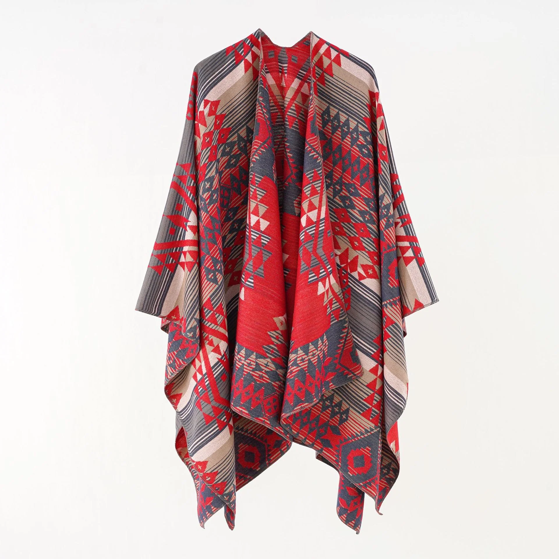 Damen Geometrischer Überwurfponcho mit Warmem Material und Trendiger Musterung Heidi-Mode - Image 7
