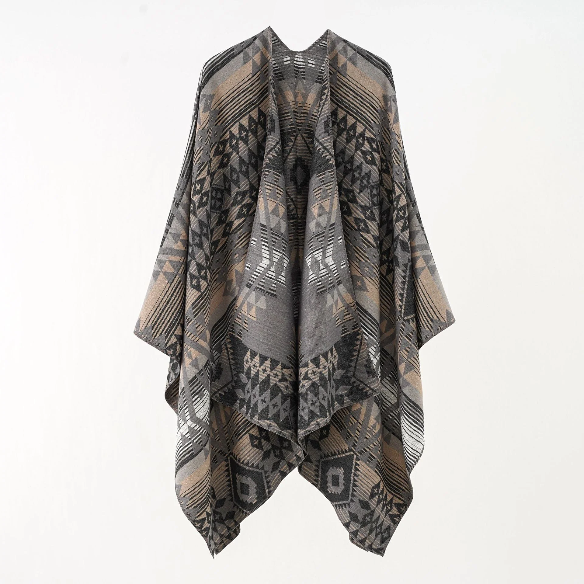 Damen Geometrischer Überwurfponcho mit Warmem Material und Trendiger Musterung Heidi-Mode - Image 8
