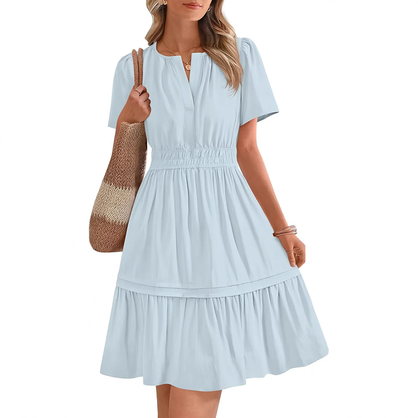 Damen Gesmoktes Freizeitkleid mit Voluminösem Rock Heidi-Mode - Image 10