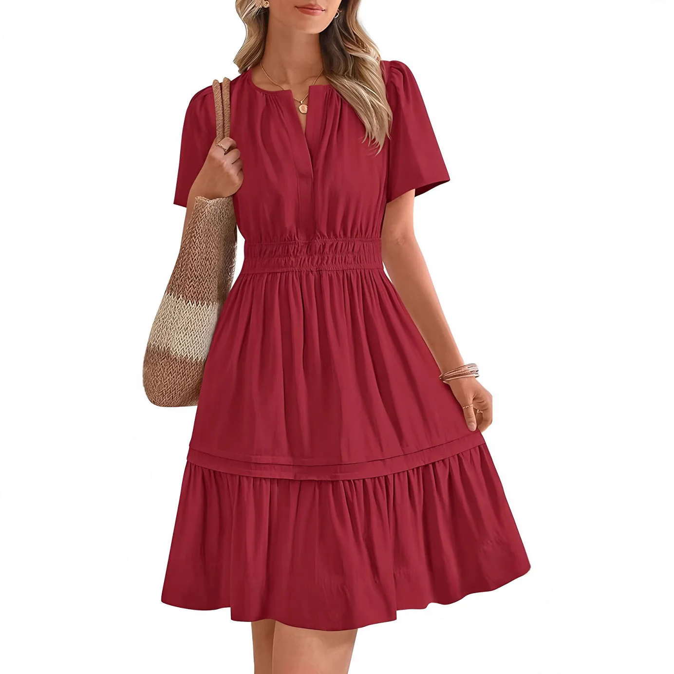 Damen Gesmoktes Freizeitkleid mit Voluminösem Rock Heidi-Mode - Image 2