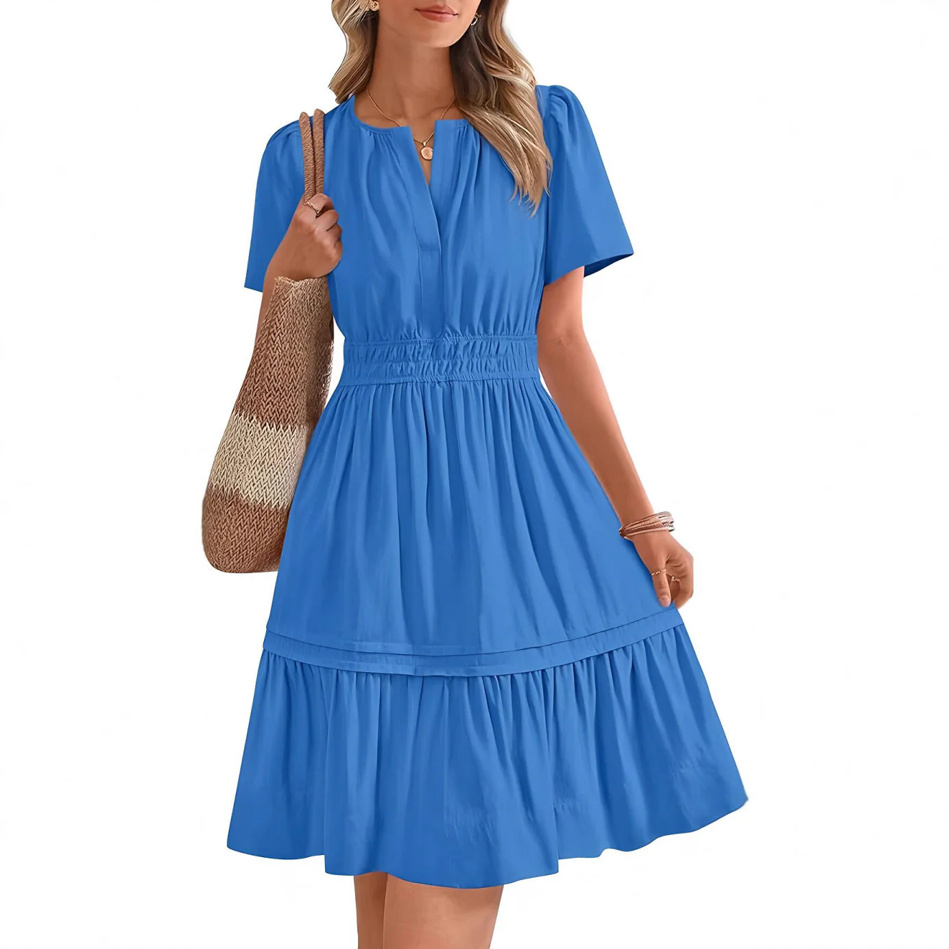 Damen Gesmoktes Freizeitkleid mit Voluminösem Rock Heidi-Mode - Image 4