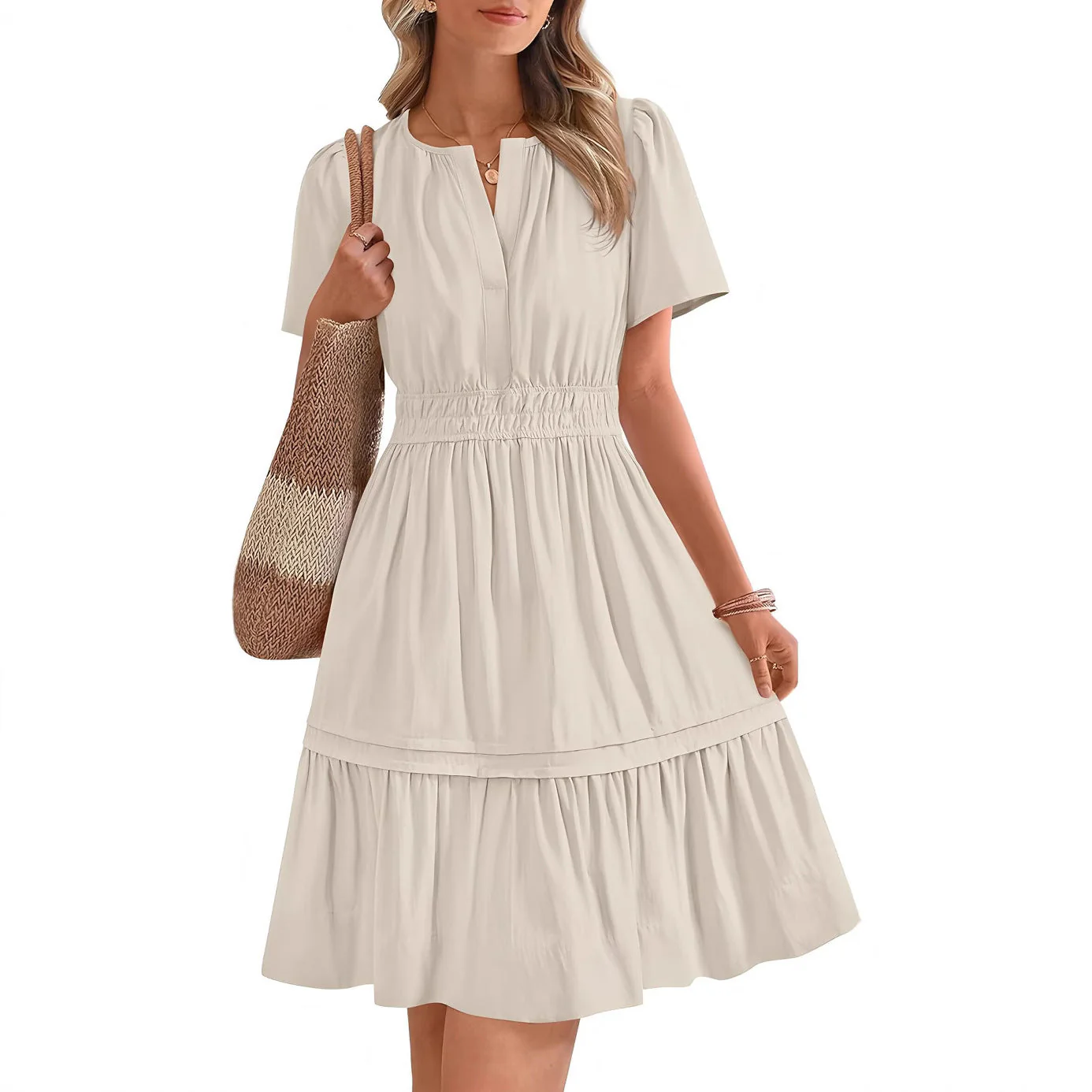 Damen Gesmoktes Freizeitkleid mit Voluminösem Rock Heidi-Mode - Image 6