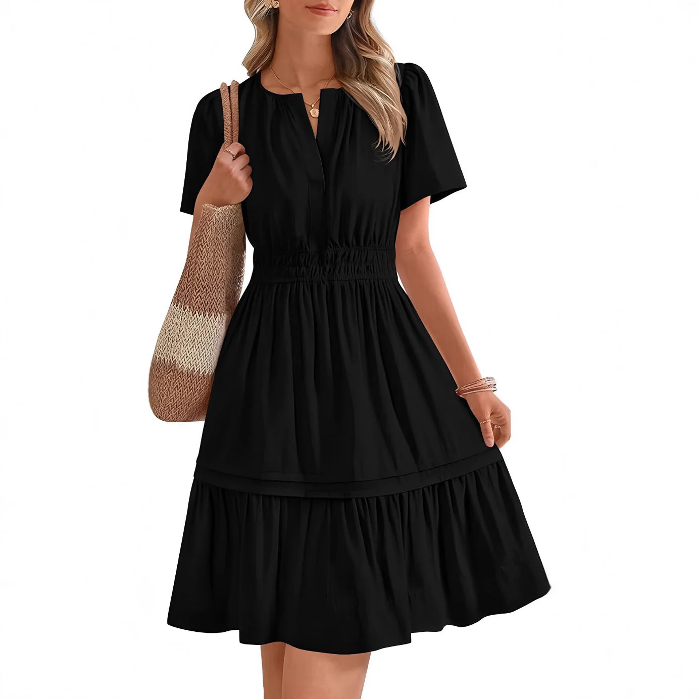 Damen Gesmoktes Freizeitkleid mit Voluminösem Rock Heidi-Mode - Image 8