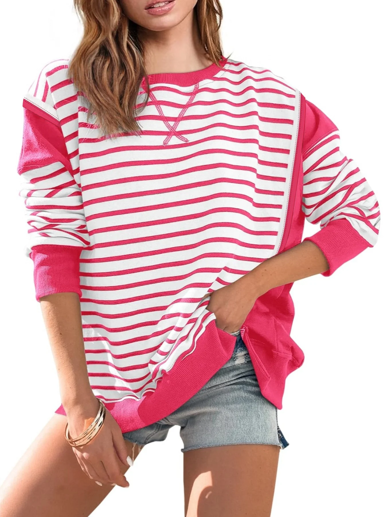 Damen Gestreifter Sweatshirt mit Übergroßem Schnitt Heidi-Mode - Image 10