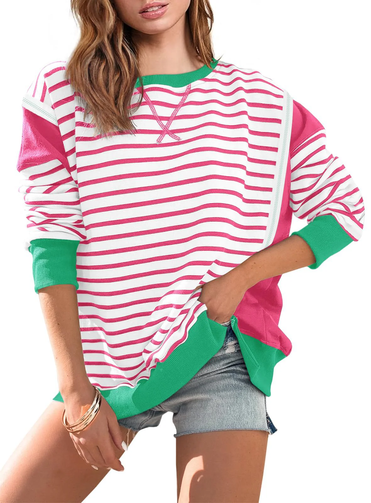 Damen Gestreifter Sweatshirt mit Übergroßem Schnitt Heidi-Mode - Image 12