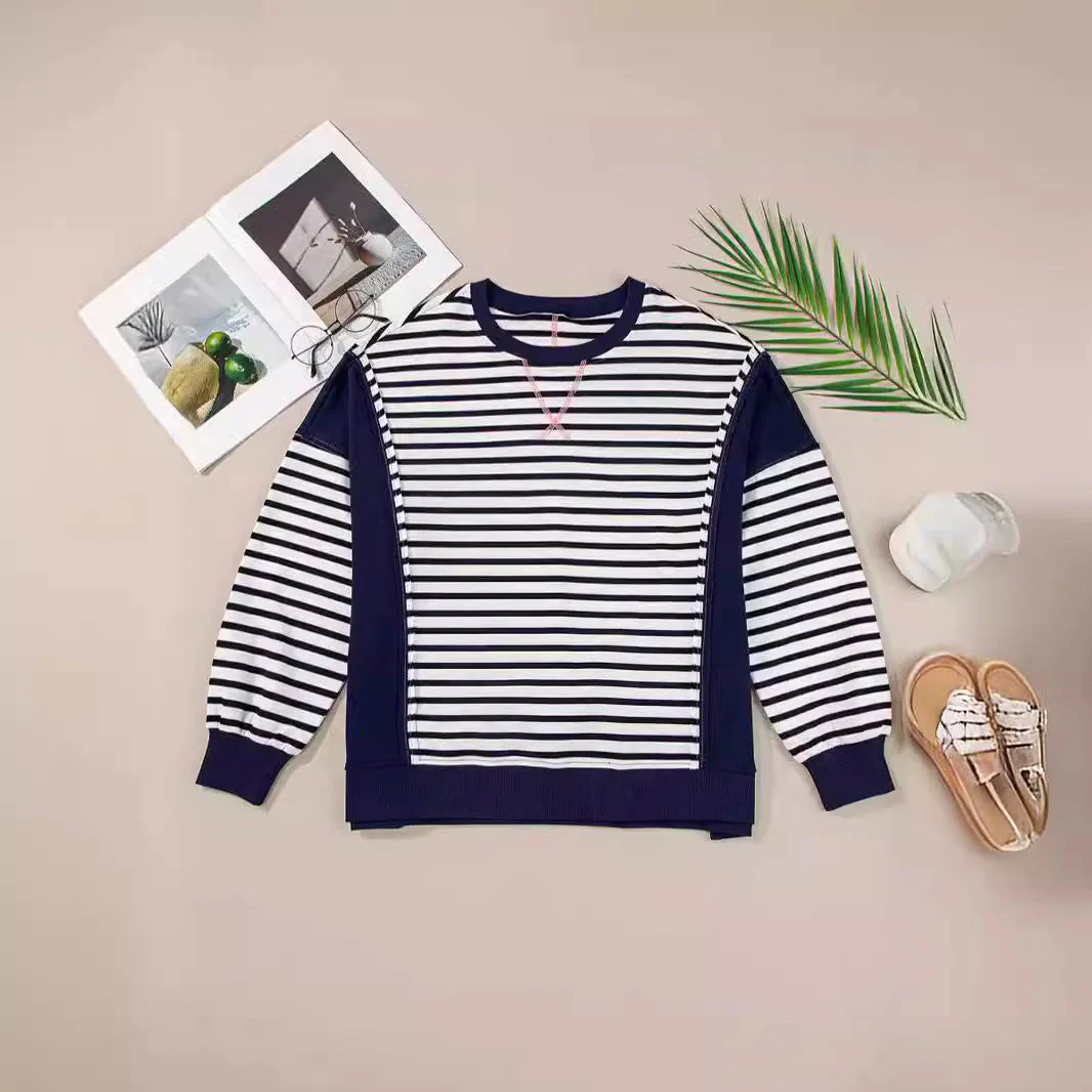 Damen Gestreifter Sweatshirt mit Übergroßem Schnitt Heidi-Mode - Image 4