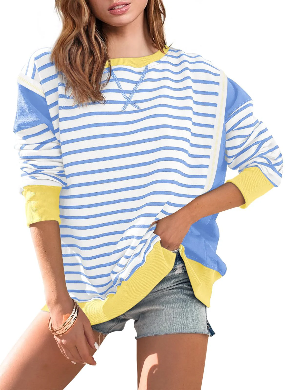 Damen Gestreifter Sweatshirt mit Übergroßem Schnitt Heidi-Mode - Image 6