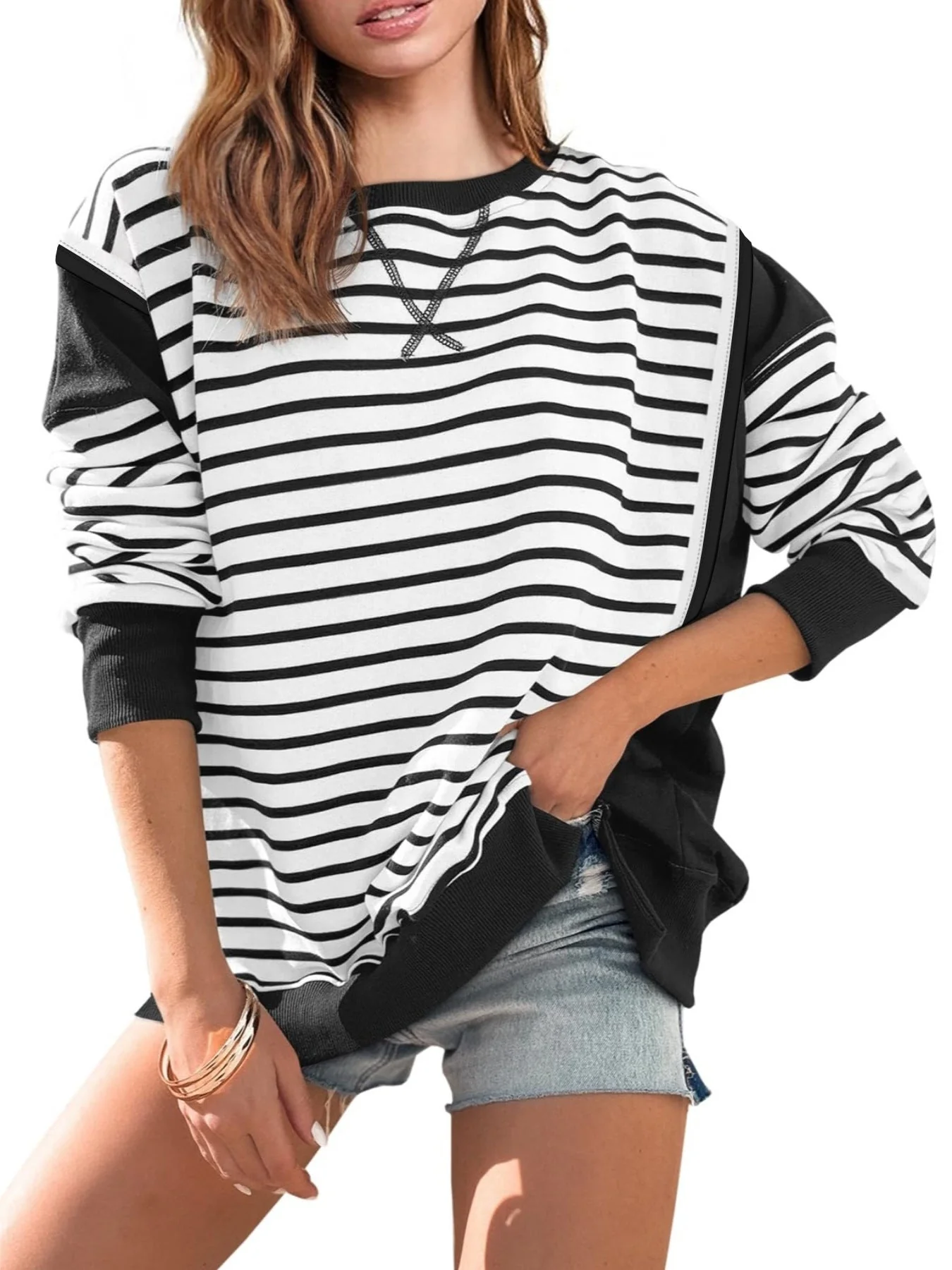 Damen Gestreifter Sweatshirt mit Übergroßem Schnitt Heidi-Mode - Image 8
