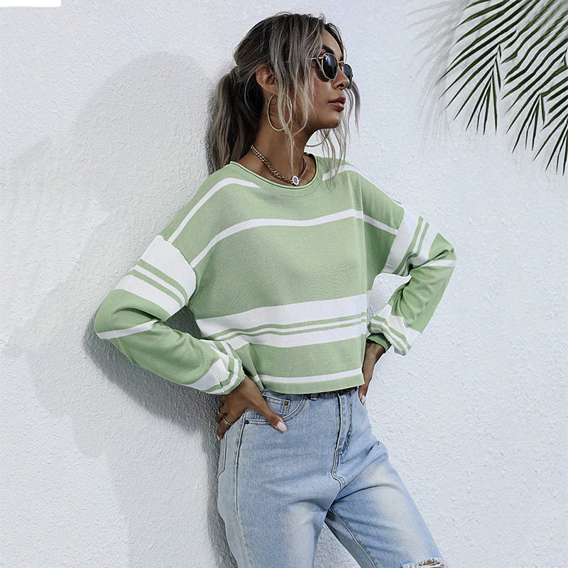 Damen Gestreifter Sweatshirt mit Weitem Schnitt und Modernen Ärmeln Heidi-Mode - Image 2