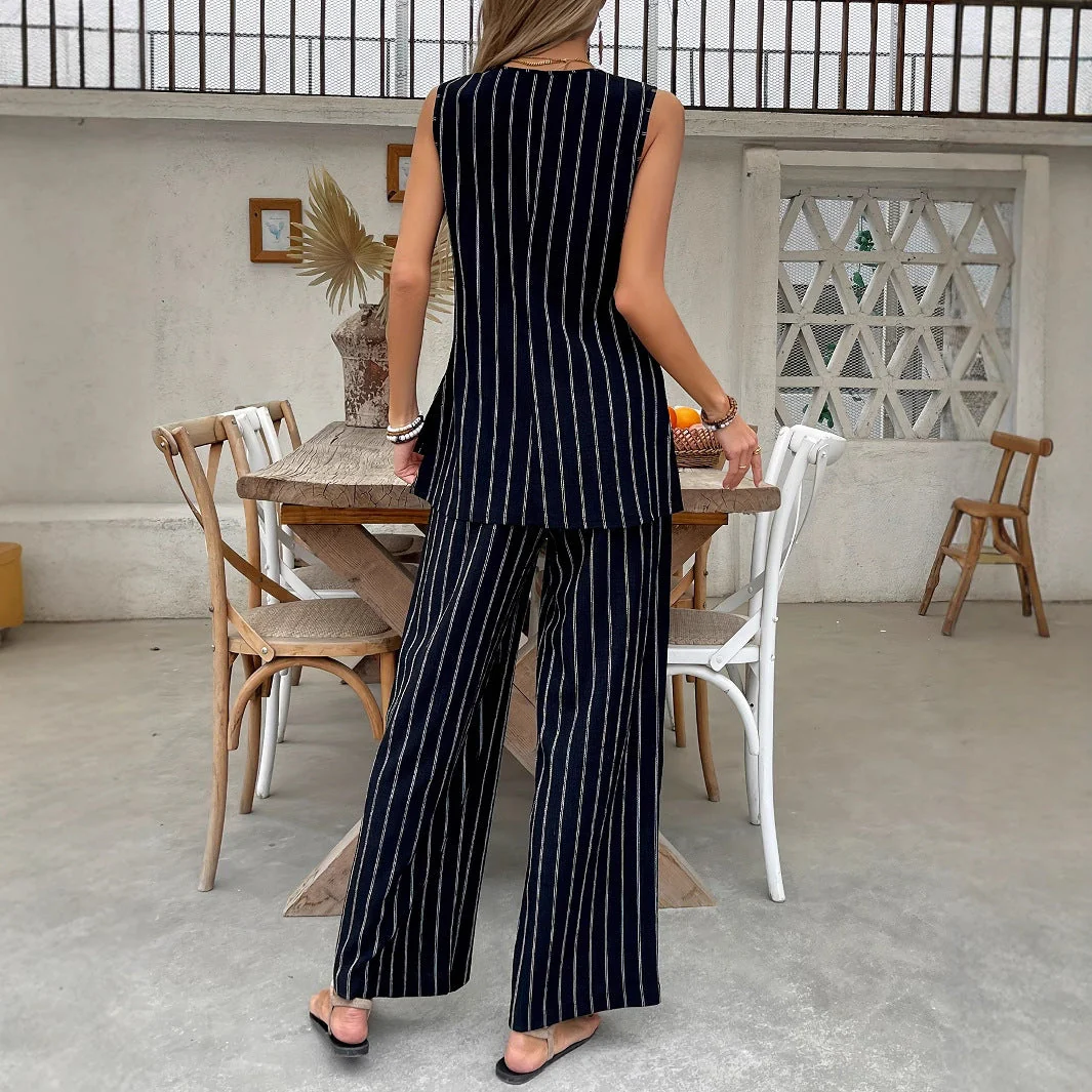 Damen Gestreiftes Zweiteiliges Set mit Weitem Schnitt und Hochwertigem Stoff Heidi-Mode - Image 2