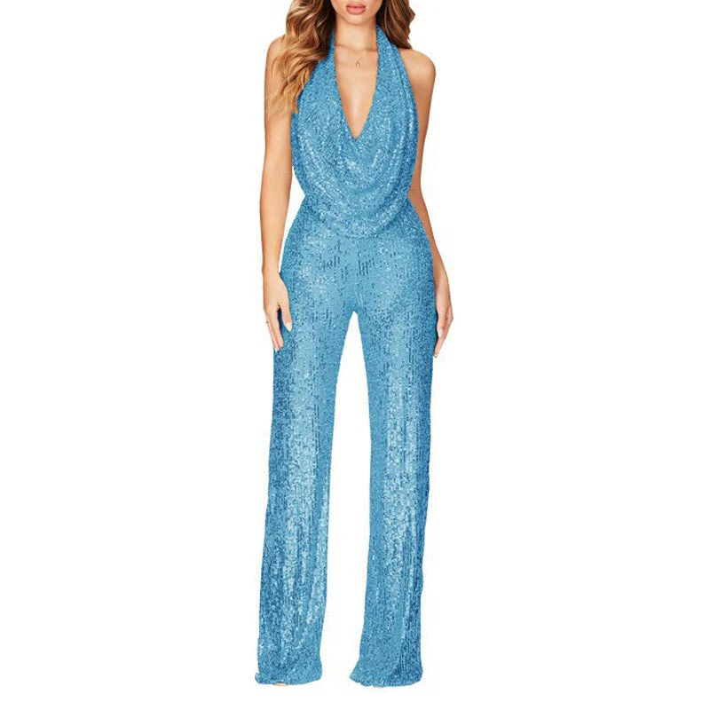 Damen Glamouröser Jumpsuit mit Schimmerndem Paillettenbesatz und Tiefem V-Ausschnitt Heidi-Mode - Image 10