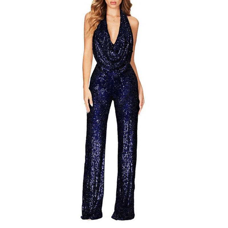 Damen Glamouröser Jumpsuit mit Schimmerndem Paillettenbesatz und Tiefem V-Ausschnitt Heidi-Mode - Image 11