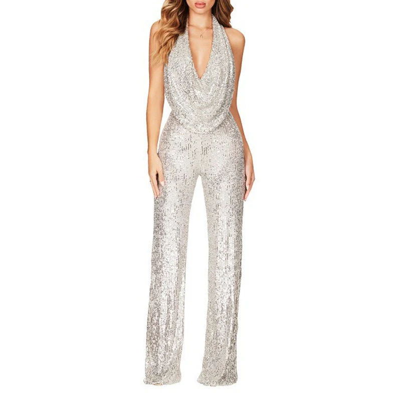 Damen Glamouröser Jumpsuit mit Schimmerndem Paillettenbesatz und Tiefem V-Ausschnitt Heidi-Mode - Image 8