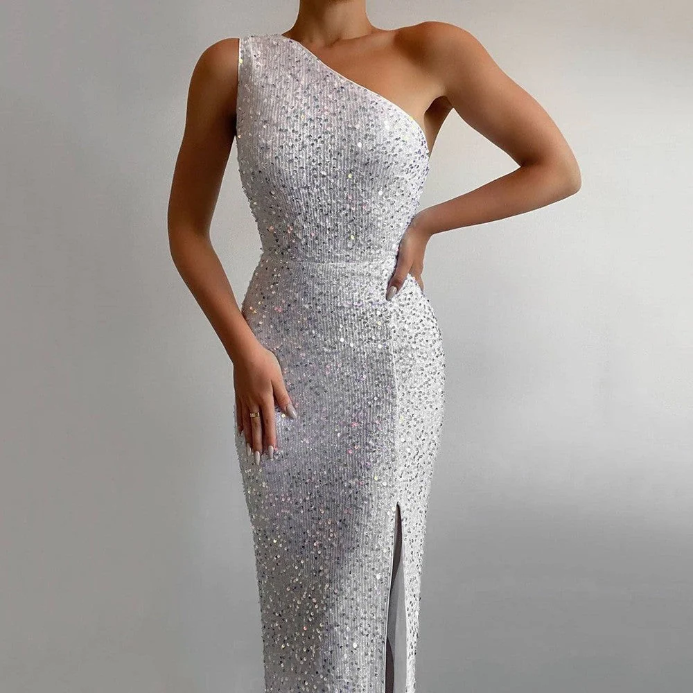 Damen Glamouröses Abendkleid mit Asymmetrischem Ausschnitt und Schimmernden Details Heidi-Mode - Image 3