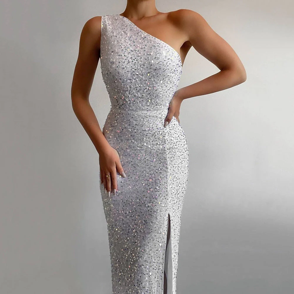 Damen Glamouröses Abendkleid mit Asymmetrischem Ausschnitt und Schimmernden Details Heidi-Mode - Image 6