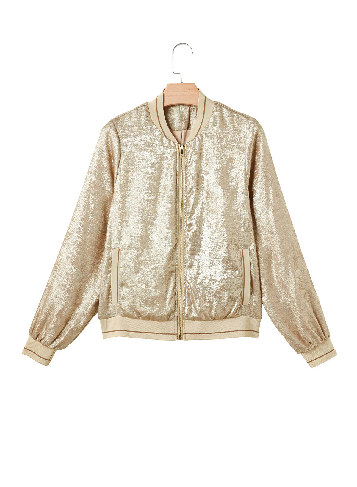 Damen Glänzende Bomberjacke mit Trendigen Rippdetails und Praktischen Taschen Heidi-Mode - Image 6