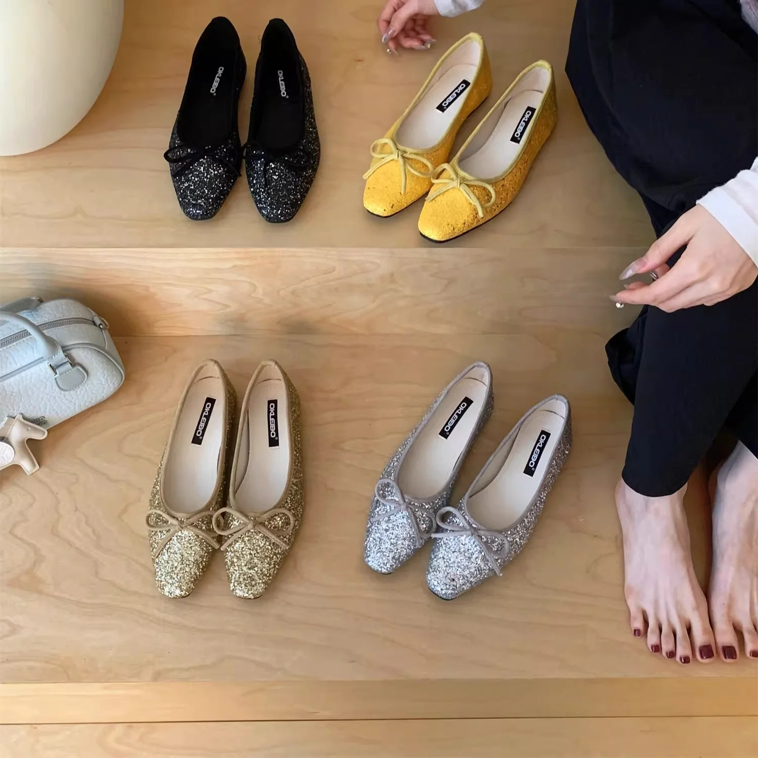 Damen Glitzernde Ballerinas mit eleganter Schleife und komfortabler Innensohle Heidi Mode - Image 3