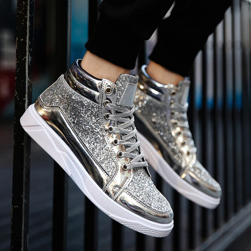 Damen Glitzernde High-Top Sneakers mit reflektierender Oberfläche und rutschfester Sohle Heidi Mode - Image 3