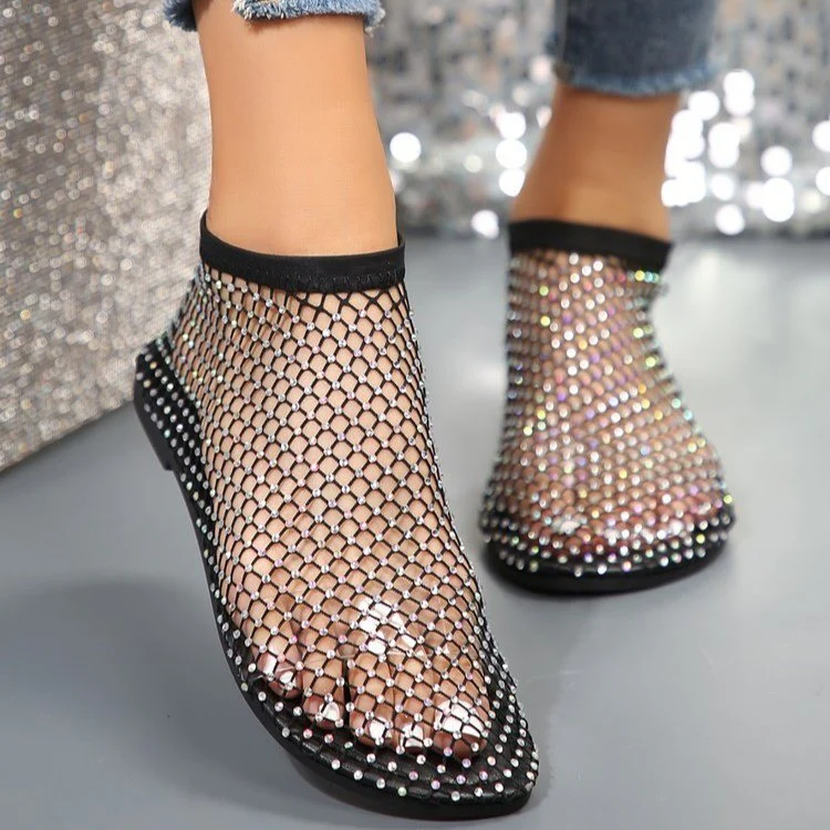 Damen Glitzernde Netzschuhe mit offener Zehenpartie und auffälligen Strasssteinen Heidi Mode - Image 2