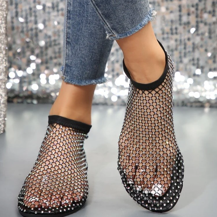 Damen Glitzernde Netzschuhe mit offener Zehenpartie und auffälligen Strasssteinen Heidi Mode - Image 4