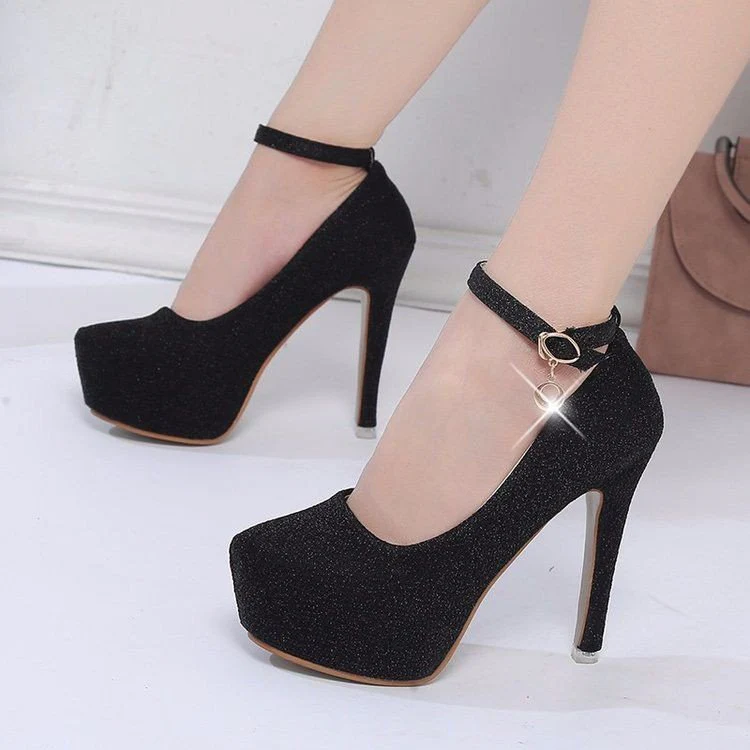 Damen Glitzernde Plateau-Pumps mit Feinem Riemchen und Elegantem Schmuckdetail Heidi-Mode - Image 2
