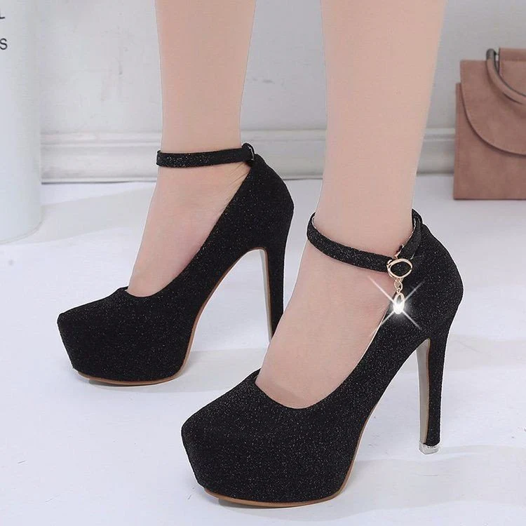 Damen Glitzernde Plateau-Pumps mit Feinem Riemchen und Elegantem Schmuckdetail Heidi-Mode - Image 3