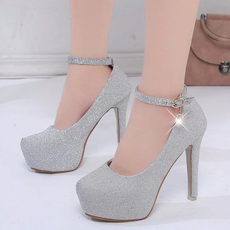 Damen Glitzernde Plateau-Pumps mit Feinem Riemchen und Elegantem Schmuckdetail Heidi-Mode - Image 4