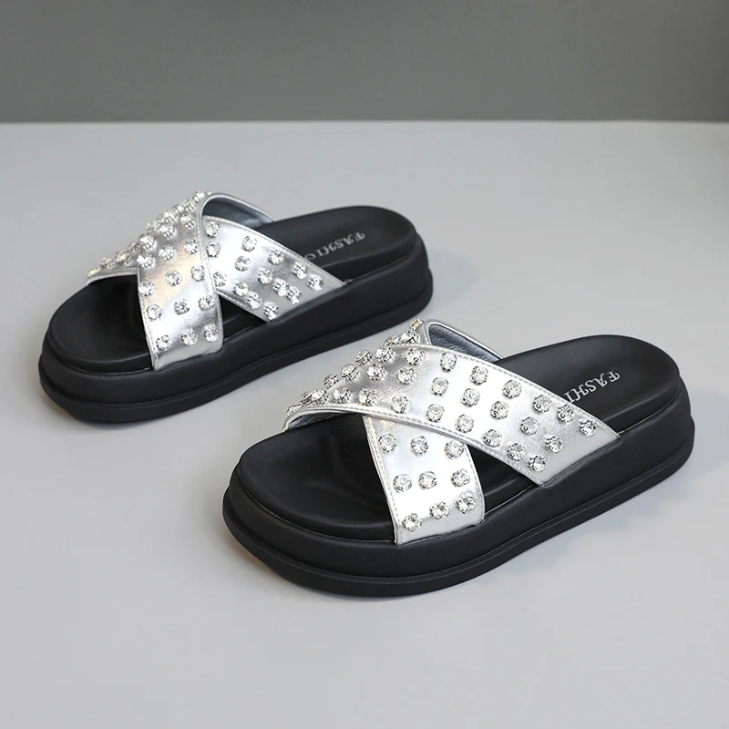 Damen Glitzernde Schlappen mit modischem Riemendesign und rutschfester Sohle Heidi Mode - Image 2