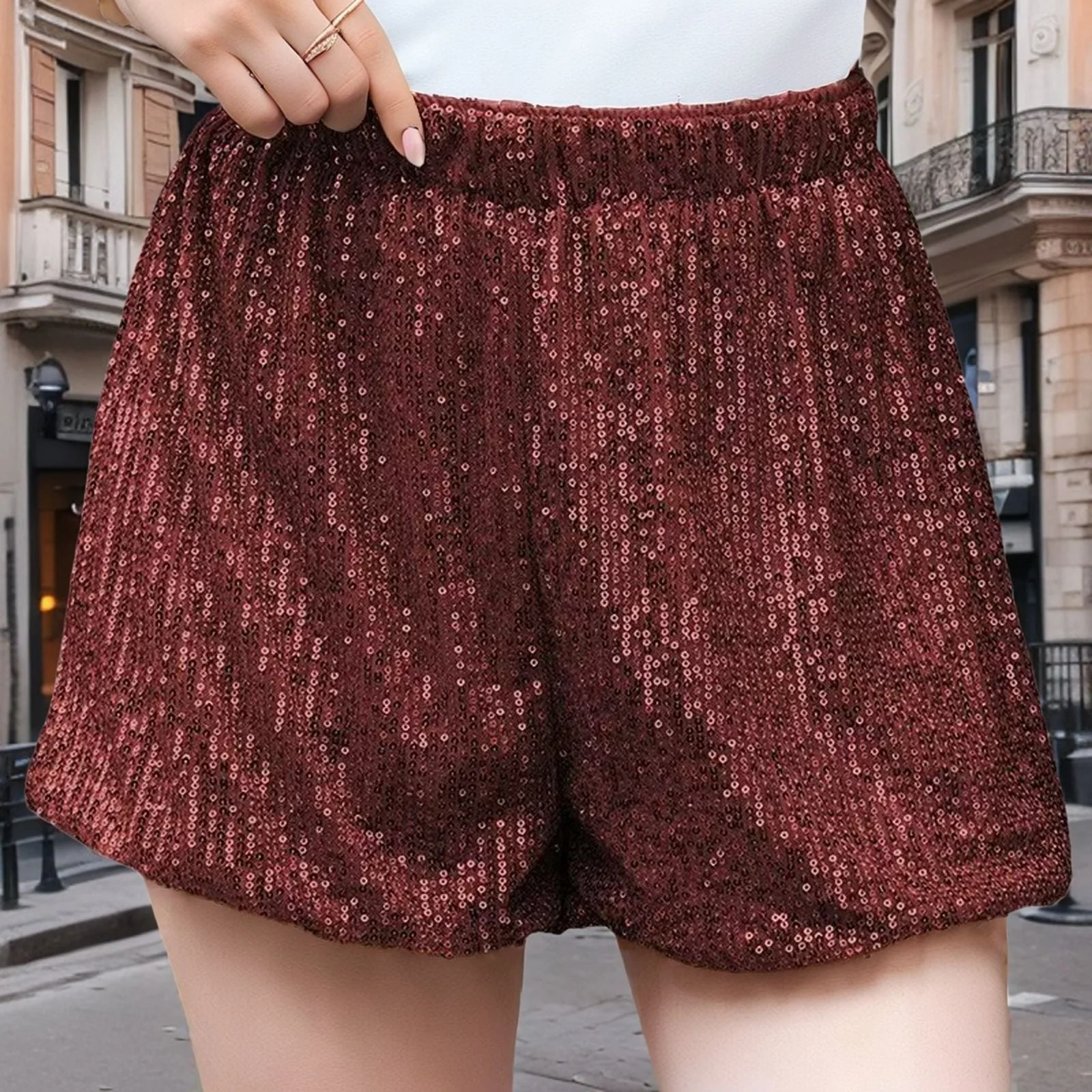 Damen Glitzernde Shorts mit Elastischem Bund Heidi-Mode - Image 11