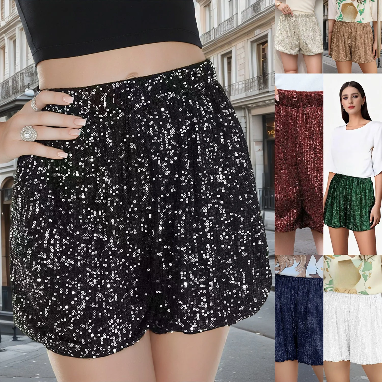 Damen Glitzernde Shorts mit Elastischem Bund Heidi-Mode - Image 4
