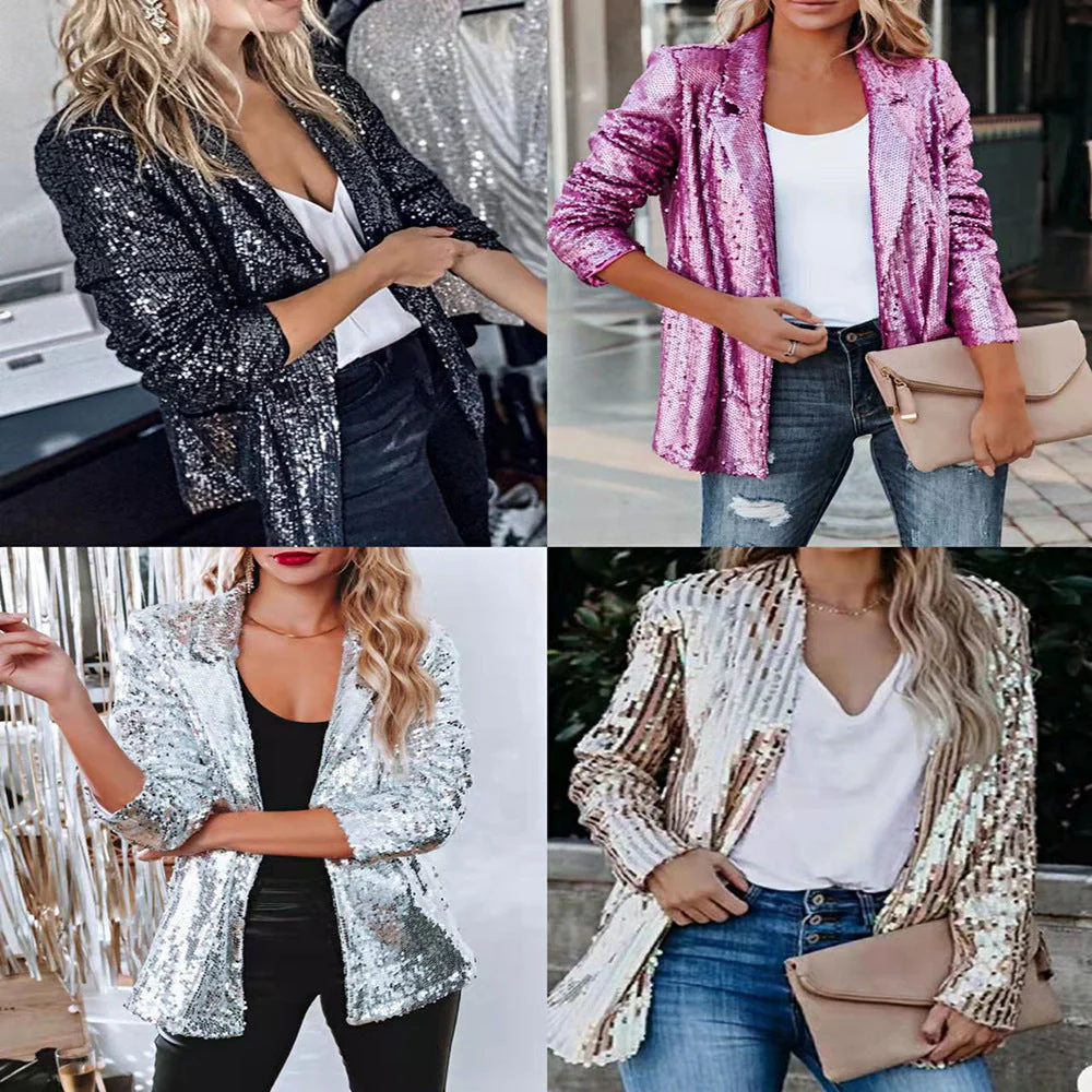 Damen Glitzernder Blazer Aus Pailletten mit Modernem Schnitt Heidi-Mode - Image 2