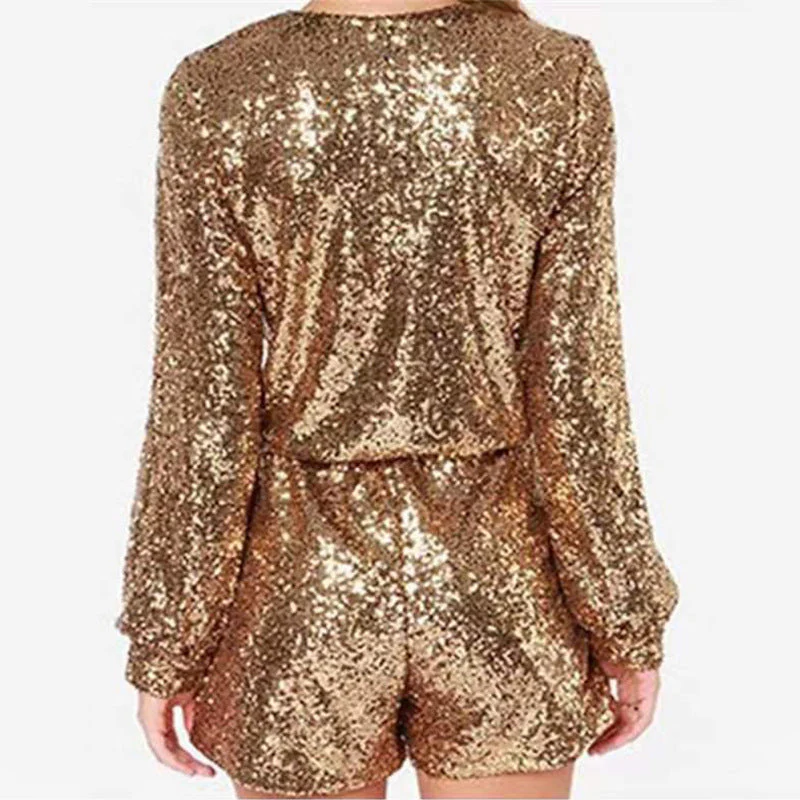 Damen Glitzernder Jumpsuit mit Tiefem V-Ausschnitt und Funkelndem Paillettenbesatz Heidi-Mode - Image 3