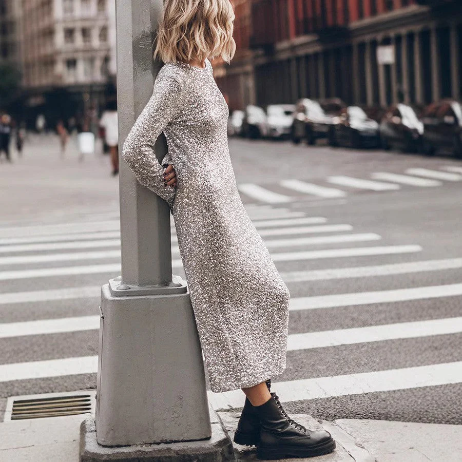 Damen Glitzerndes Midikleid mit Elegantem Rundhalsausschnitt und Figurschmeichelndem Schnitt Heidi-Mode - Image 4