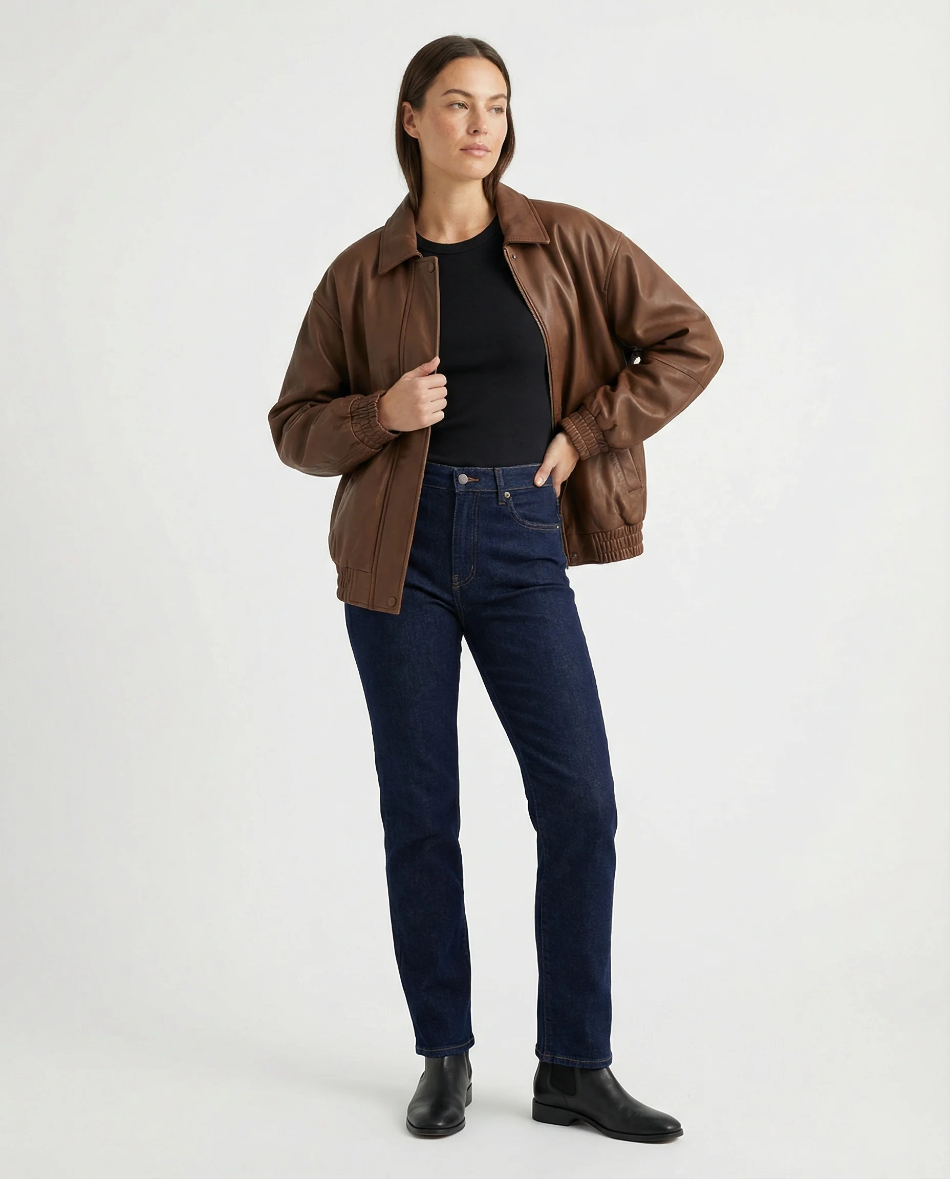 Damen grainierte Nappa-Optik Blousonjacke mit Hemdkragen elastischem Saum und verdeckter Druckknopfleiste Heidi-Mode - Image 2