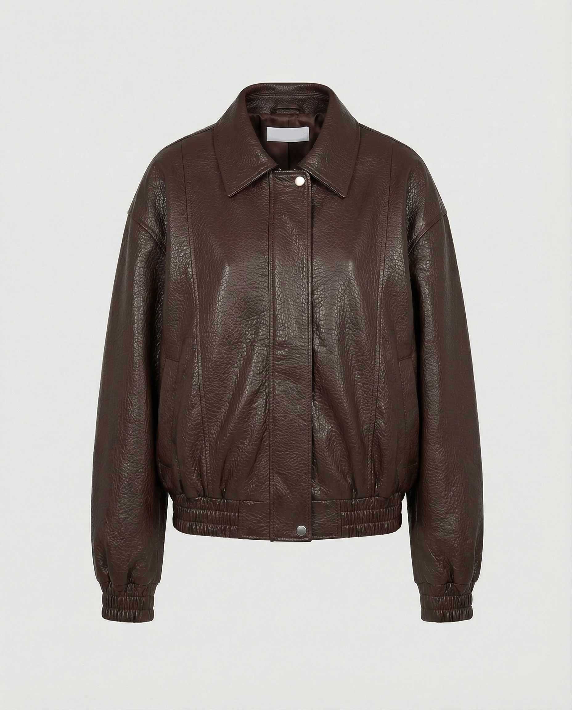 Damen grainierte Nappa-Optik Blousonjacke mit Hemdkragen elastischem Saum und verdeckter Druckknopfleiste Heidi-Mode - Image 6