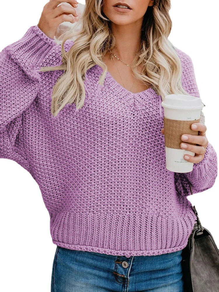 Damen Grobstrickpullover mit Tiefem V-Ausschnitt und Lockerer Passform Heidi-Mode - Image 3