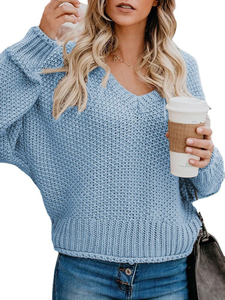 Damen Grobstrickpullover mit Tiefem V-Ausschnitt und Lockerer Passform Heidi-Mode - Image 5