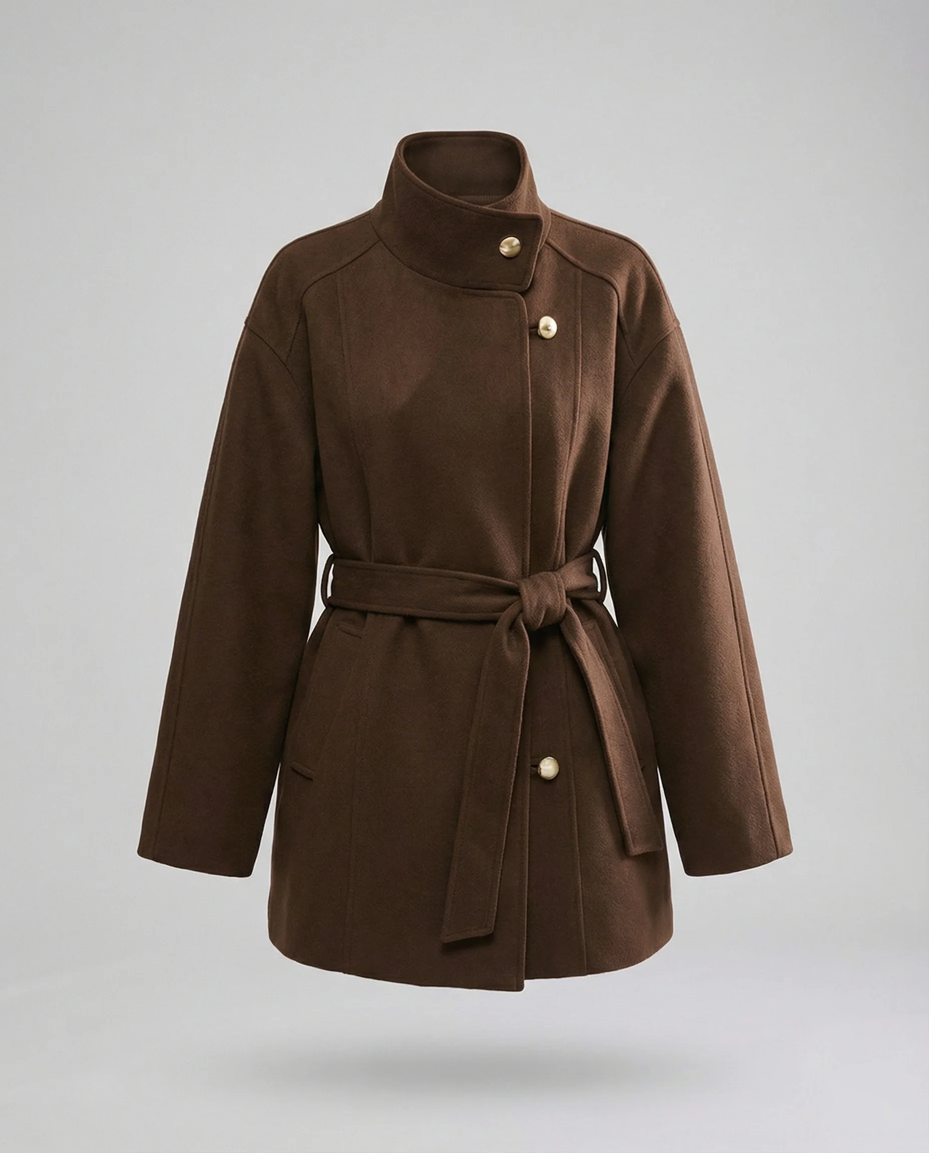 Damen Günstige Strickjacke Damen Slim kurzer Wollmix-Mantel mit Bindegürtel und Stehkragen Heidi Mode - Image 5
