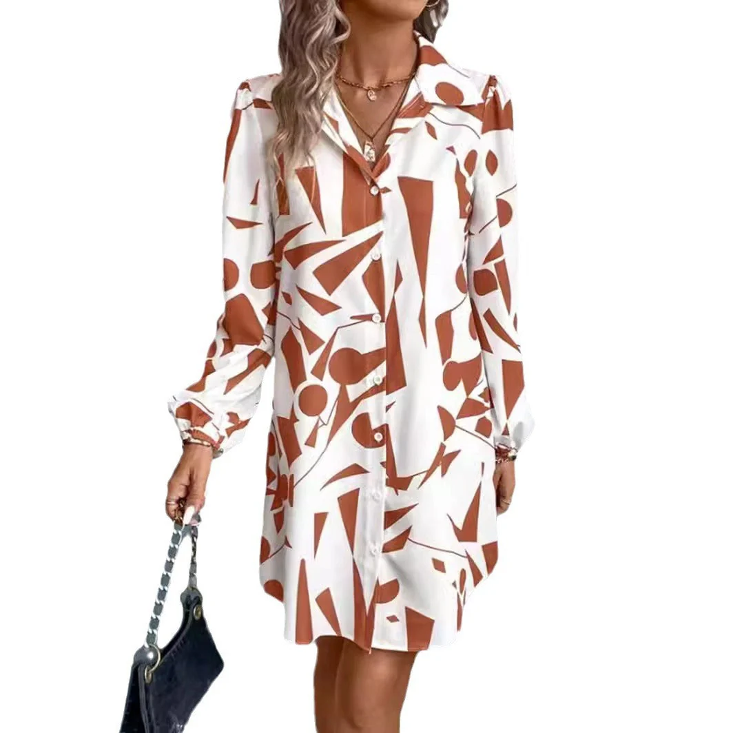 Damen Hemdblusen-Kleid mit Modernem Geometrischem Druck und Praktischen Knopfdetails Heidi-Mode - Image 5