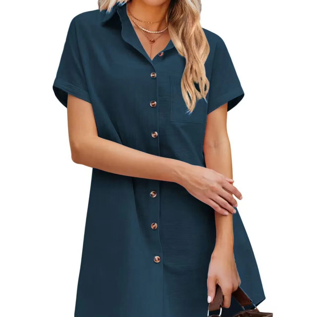Damen Hemdblusenkleid Aus Strapazierfähigem Leinenmix mit Knopfdetail und Brusttasche Heidi-Mode - Image 5