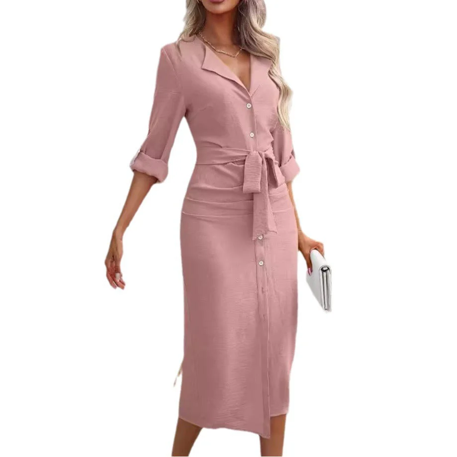 Damen Hemdblusenkleid mit Bindegürtel und Knöpfbarem Detail Heidi-Mode - Image 5
