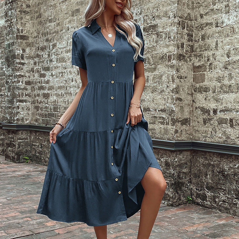 Damen Hemdblusenkleid mit Eleganten Knopfdetails und Voluminösem Rock Heidi-Mode - Image 10