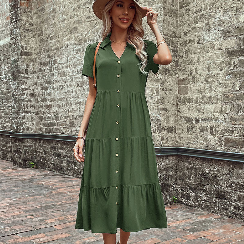 Damen Hemdblusenkleid mit Eleganten Knopfdetails und Voluminösem Rock Heidi-Mode - Image 9